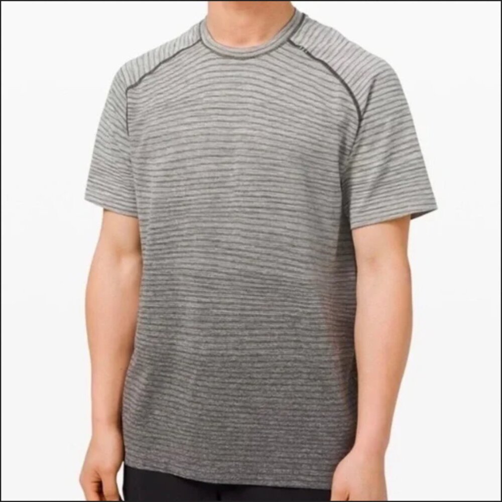 Lululemon Metal Vent Tech Short Sleeve Ombré Stripe Tee, Light to Dark Gray